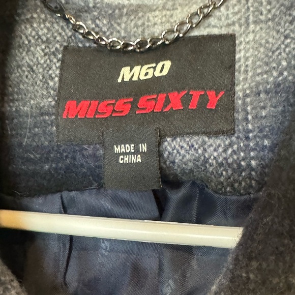 Miss sixty size M Women’s Double Breasted Coat Plaid Wool Blend blue - Picture 4 of 6